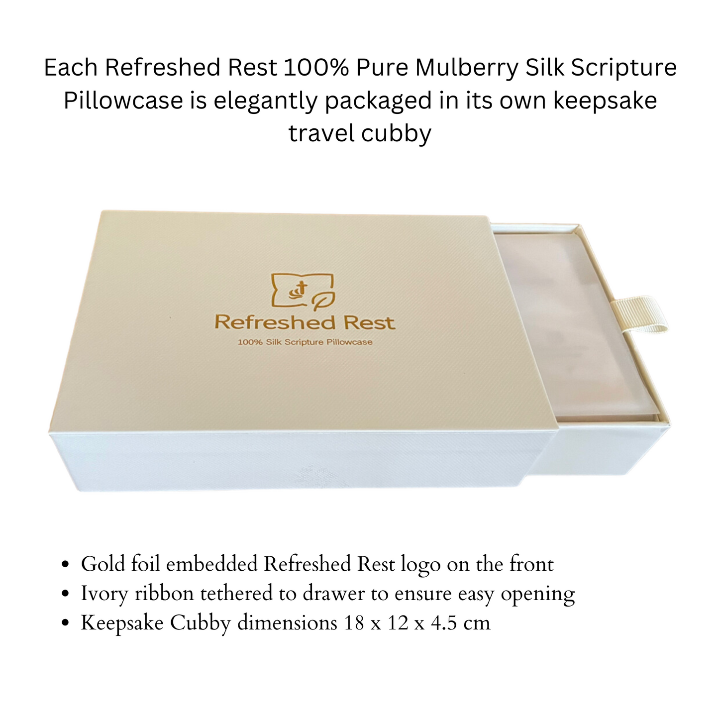 King REST in Ivory Mulberry Silk Scripture Pillowcase