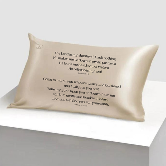 Queen REST in Taupe Mulberry Silk Scripture Pillowcase
