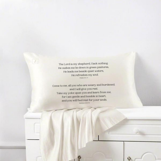 King REST in Ivory Mulberry Silk Scripture Pillowcase