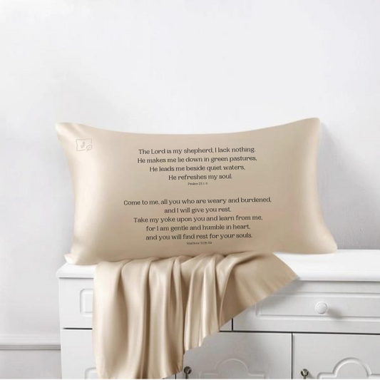 King REST in Taupe Mulberry Silk Scripture Pillowcase