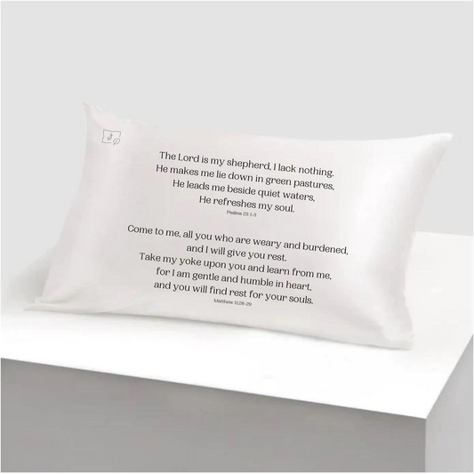 Queen REST in Ivory Mulberry Silk Scripture Pillowcase